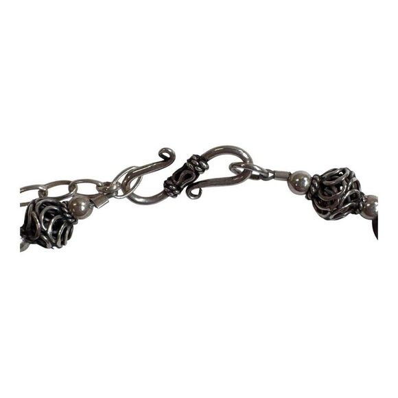 Vintage Sterling Lucite Brown Beaded Necklace Silver Leaf Pendant & Hook Clasp - Picture 6 of 10